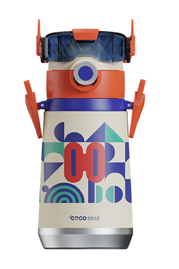 Vgn0001 Coco Smile 500 ml Robot Straw Steel Thermos (White)