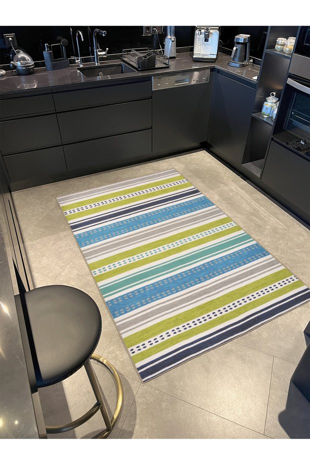Green and Blue Striped Patterned Woven Base Miravip671
