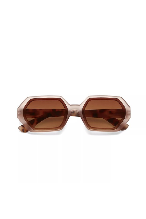 Andrea Hexagon Unisex Sunglasses Pink Havana