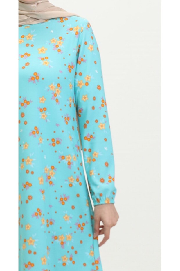 FLOWER PATTERNED CREPE DUMPED SOFT MINT TUNIC - 2