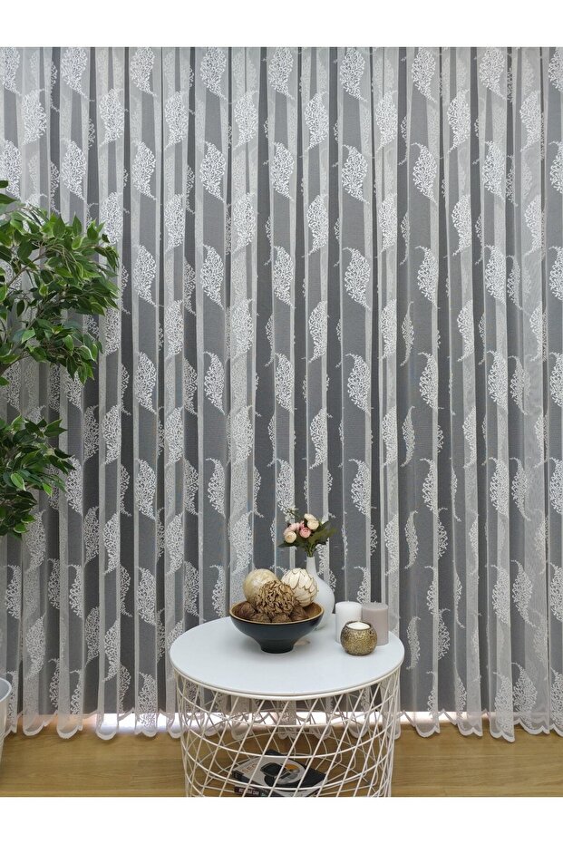 Modern Damask Desenli Tül Perde, 100x260, Normal Pile, 1/2.5 - 5