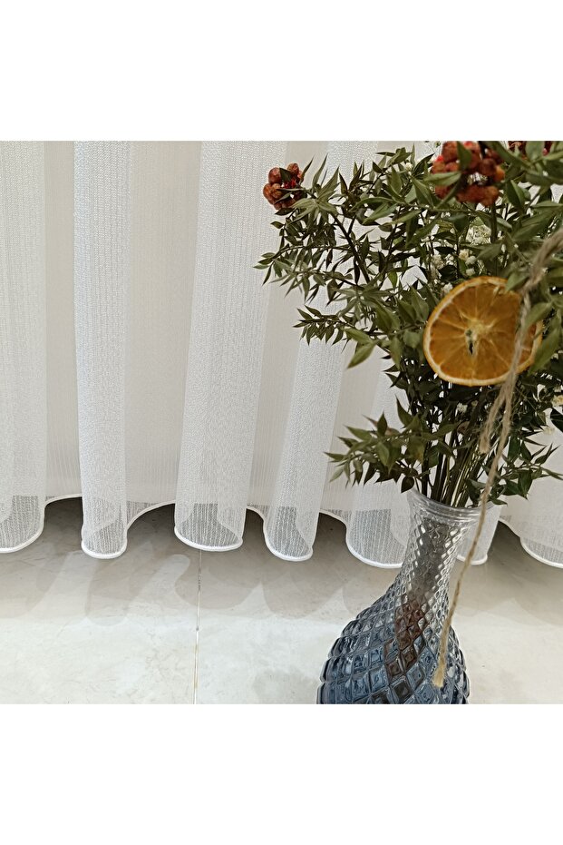 1st Quality Plain Striped Sheer Curtain- Tulle Curtain - 1x2 Pleat - Width x Height