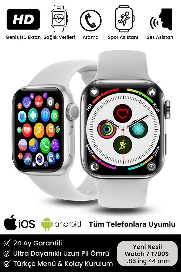 Watch 7 Ios Android Uyumlu Spor Ve Sağlık Sensörlü Bluetooth Aramalı T700 Max Gri - 1