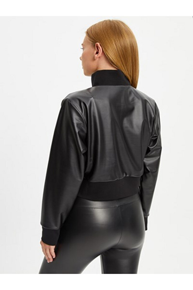 Basic Leather Leather Look Jacket - 4