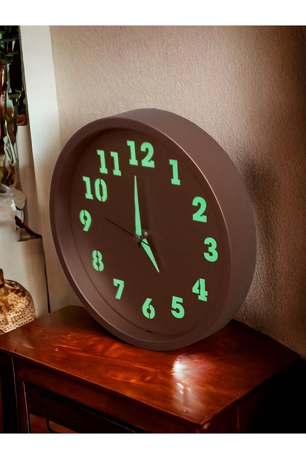 Fosforlu Gece Görünen Parlayan Bakır Renkli Plastik Duvar Saati Çap 22 Cm Cam Yok - 6