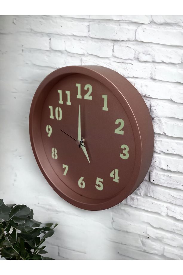 Fosforlu Gece Görünen Parlayan Bakır Renkli Plastik Duvar Saati Çap 22 Cm Cam Yok - 4