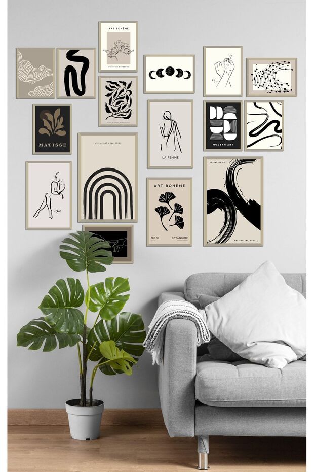 Modern Galeri Duvar Seti, Şimdi Trend Olan Boho Sanat, Soyut Posterler, Minimalist Duvar Sanatı - 1