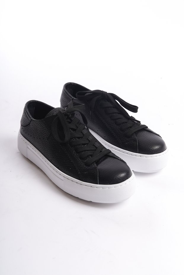Juliana Monroe Black Women's Lace-Up Genuine Leather Sneaker Daily Shoes