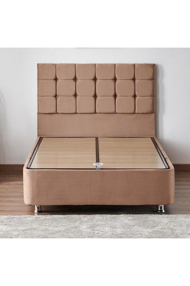 Niron Rama Baza Ve Başlık Seti 120x200 Cm Tek Kişilik Sütlü Kahve Kumaş Baza Ve Başlığı Soho Kumaş - 1