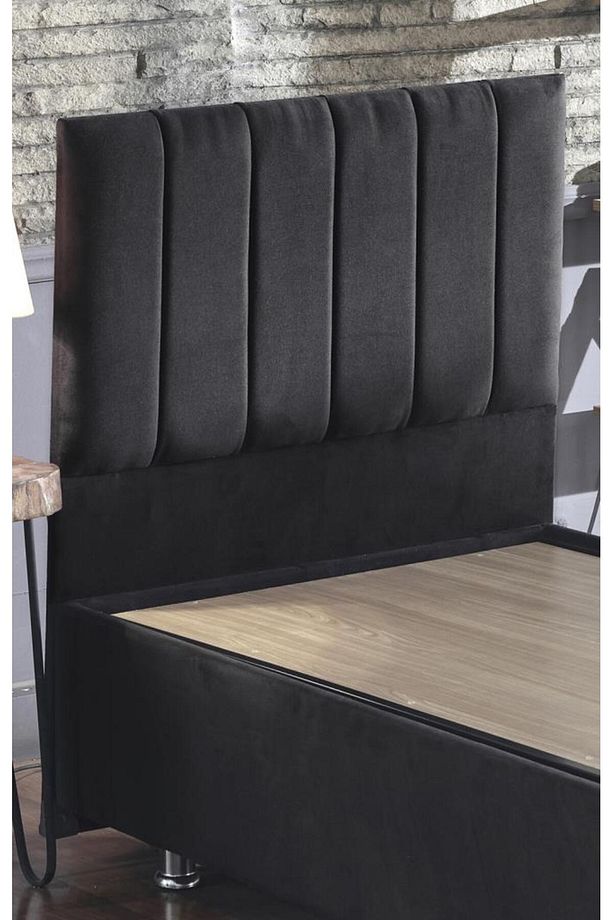 Niron Ela Baza Ve Başlık Seti -120x200 Cm Tek Kişilik Siyah Kumaş Baza Ve Başlığı Silinebilir Soho K - 5