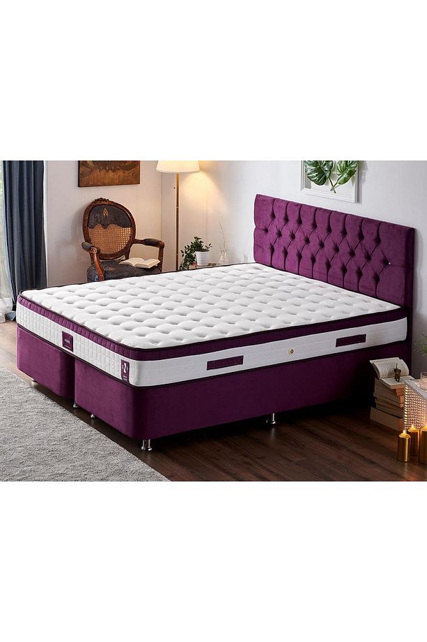 Niron Violet Yatak Seti 180x200 Cm Çift Kişilik Yatak Baza Başlık Takımı - Orta Sert Yatak Mor Baza - 1