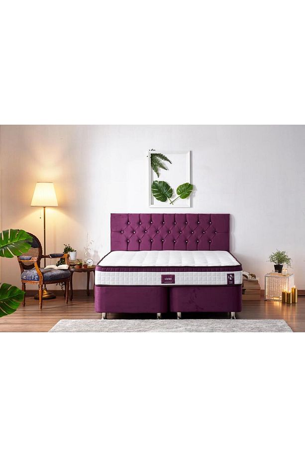 Niron Violet Yatak Seti 180x200 Cm Çift Kişilik Yatak Baza Başlık Takımı - Orta Sert Yatak Mor Baza - 3