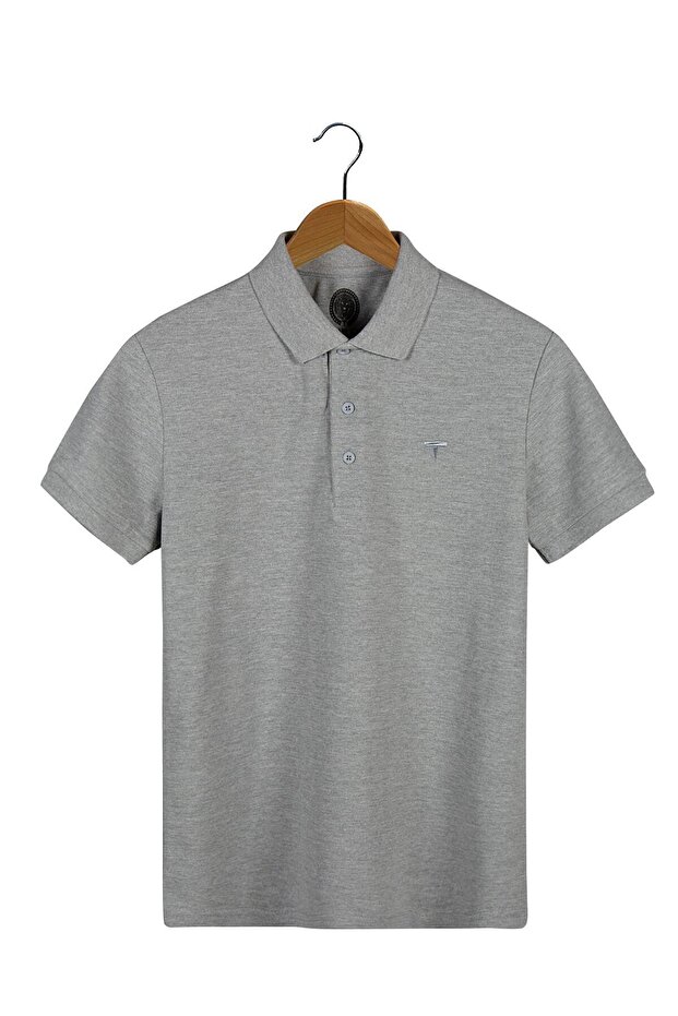 Men's Gray Basic Slim Fit Polo Collar T-Shirt