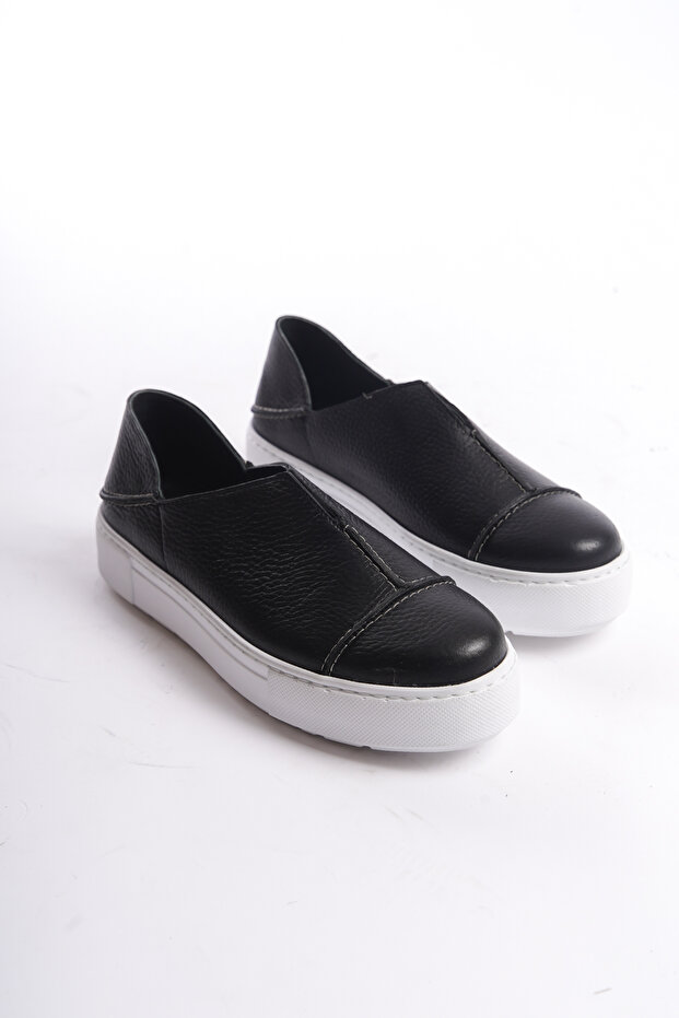 Helena Monroe Black Laceless Genuine Leather Sneaker Daily Shoes