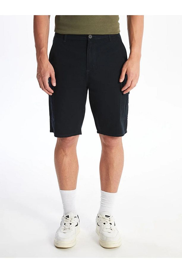 LCW Casual Koyu Lacivert Standart Kalıp Gabardin Erkek Kargo Şort - 3