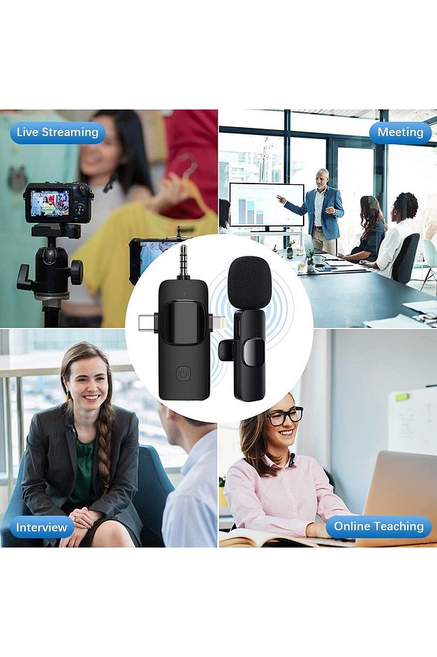 Kablosuz Yaka Mikrofonu iPhone 3.5mm Aux iPhone Type-C PC Tablet Video Kayıt  Vlog USB C ve Amfi - 4