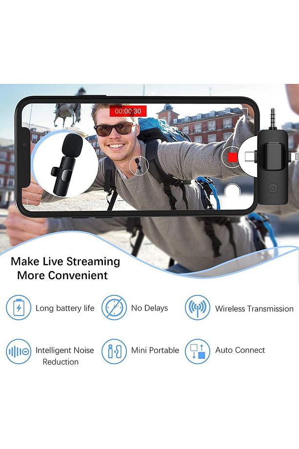 Kablosuz Yaka Mikrofonu iPhone 3.5mm Aux iPhone Type-C PC Tablet Video Kayıt  Vlog USB C ve Amfi - 6