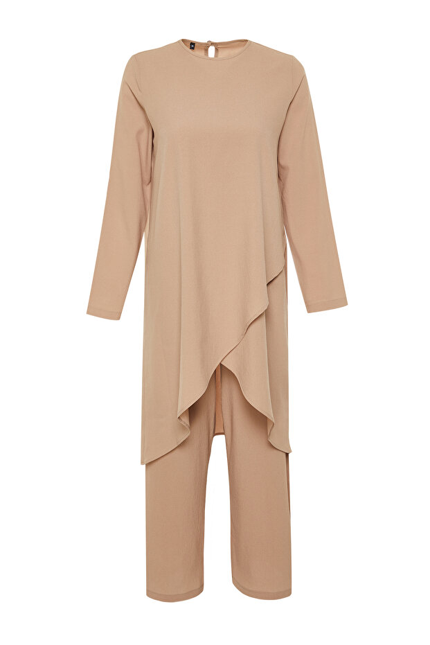 Zestaw góry i dołu z asymetryczną tuniką w kolorze beżowym TCTSS24US00074 - 7
