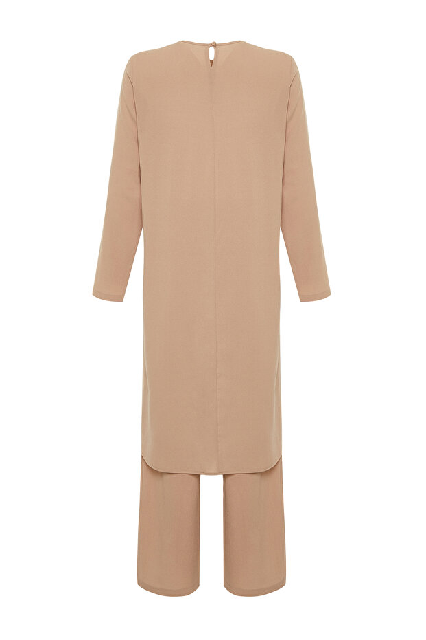 Zestaw góry i dołu z asymetryczną tuniką w kolorze beżowym TCTSS24US00074 - 8