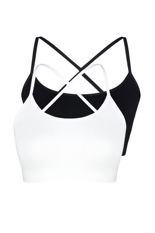 Siyah-Beyaz 2'li Seamless/Dikişiz Balensiz Kapsız Bralette Askılı Dekolte Sütyeni THMSS24SU00062 - 11