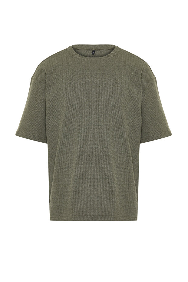 Haki Oversize Kısa Kollu Dokulu T-shirt TMNSS22TS00049 - 6