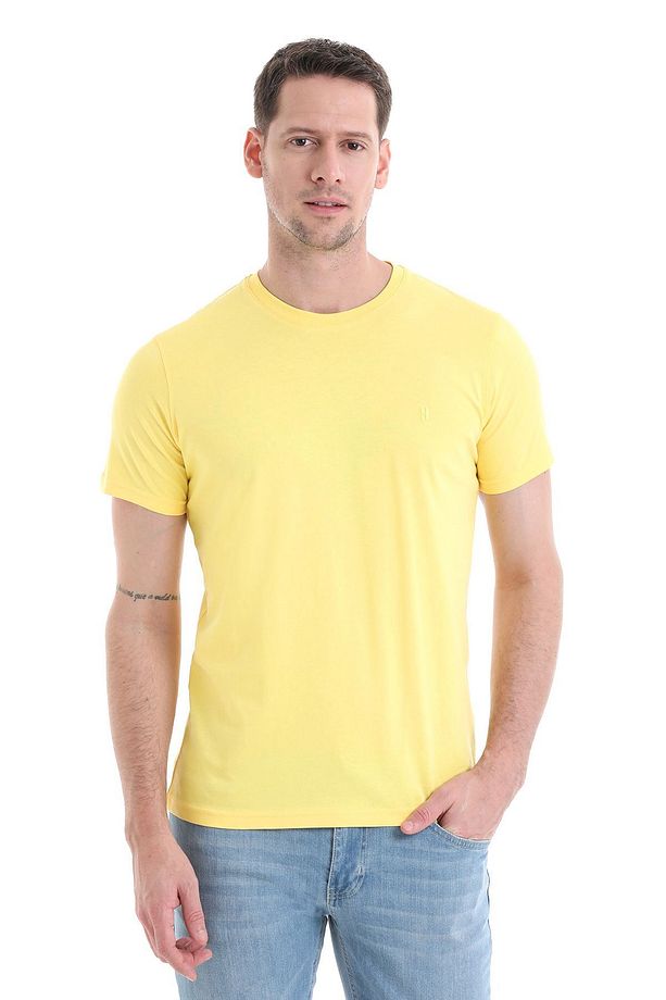 Sarı Regular Fit Düz 100% Pamuklu Bisiklet Yaka Tişört - 1