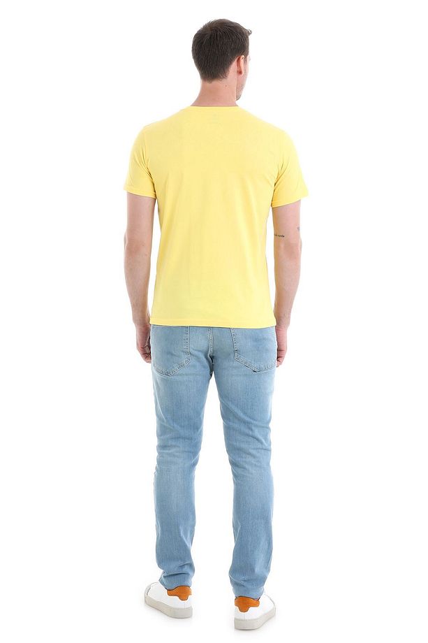 Sarı Regular Fit Düz 100% Pamuklu Bisiklet Yaka Tişört - 5