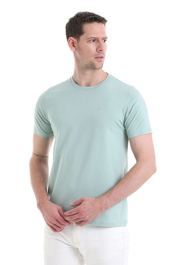 Mavi Regular Fit Düz Pamuklu Bisiklet Yaka Triko Tişört - 3