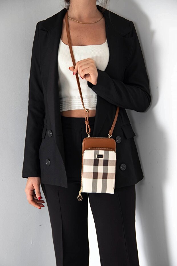 Cream - Tan Sp1011 Women's Wallet Phone Bag with Strap
