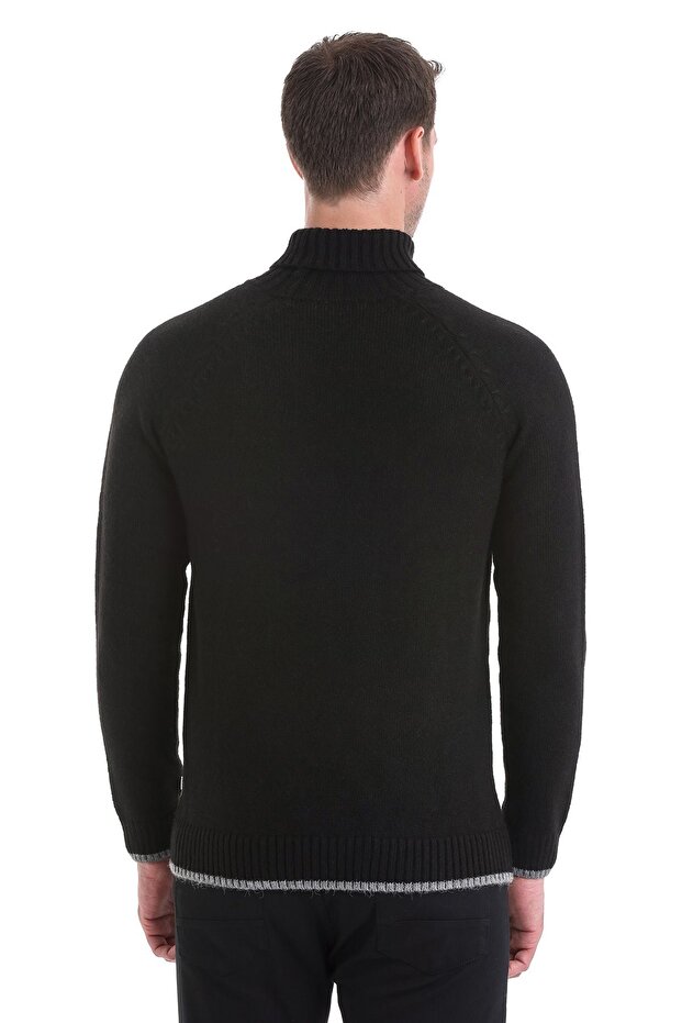 Siyah Regular Fit Düz Balıkçı Yaka Triko Kazak - 6