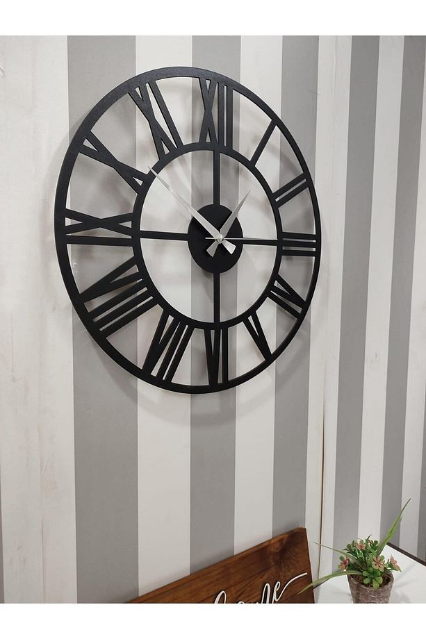 Time Collection Flat Roma Rakamlı Dekoratif Duvar Saat (SİYAH) - 3