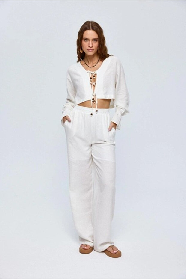 Ecru Bohemian Beaded Linen Set - 1