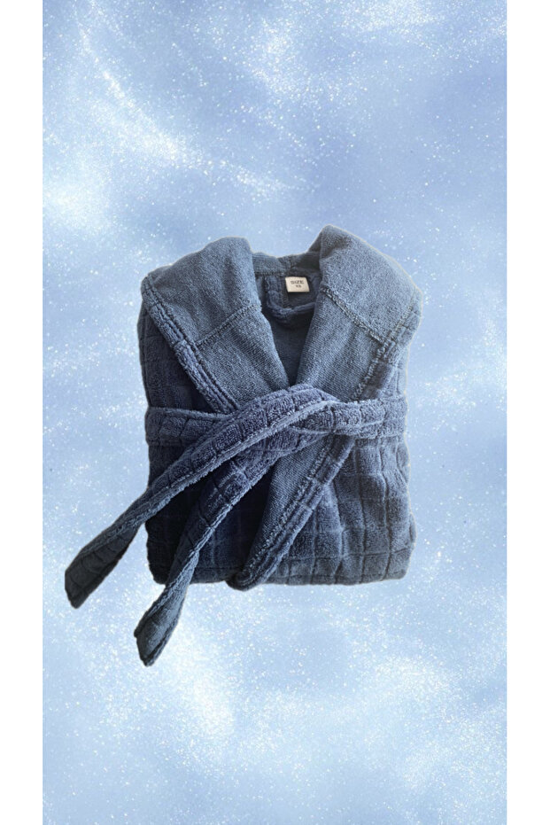 Ultra Lux Hooded Jacquard Bathrobe - 100% Cotton Comfort - Sea Waves
