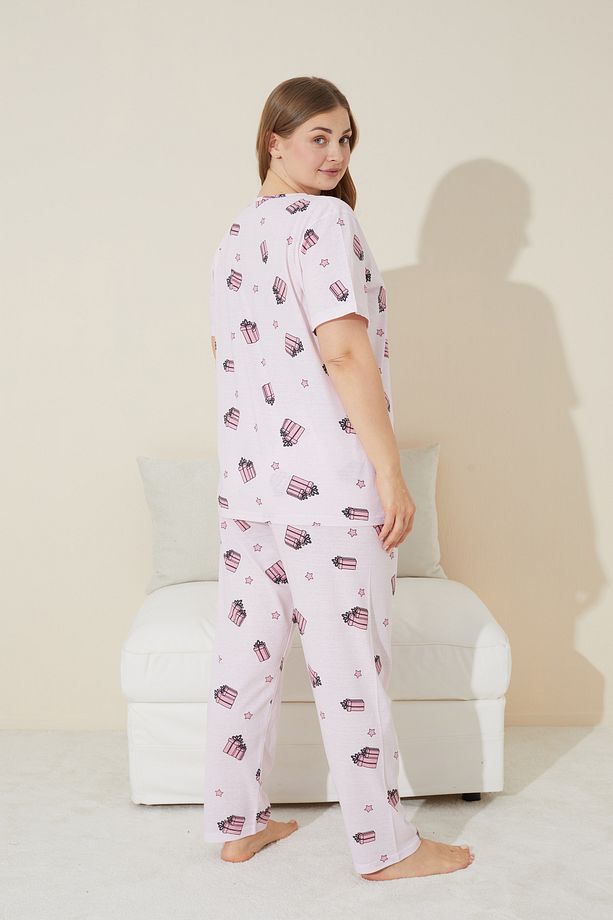 pembe hediye kutusu Örme Curve Büyük Beden Battal Boy Pijama Takımı - 3