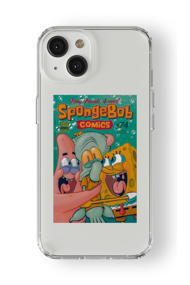 حافظة شفافة مطبوعة بتصميم سبونج بوب متوافقة مع هاتف iPhone 13 Mini