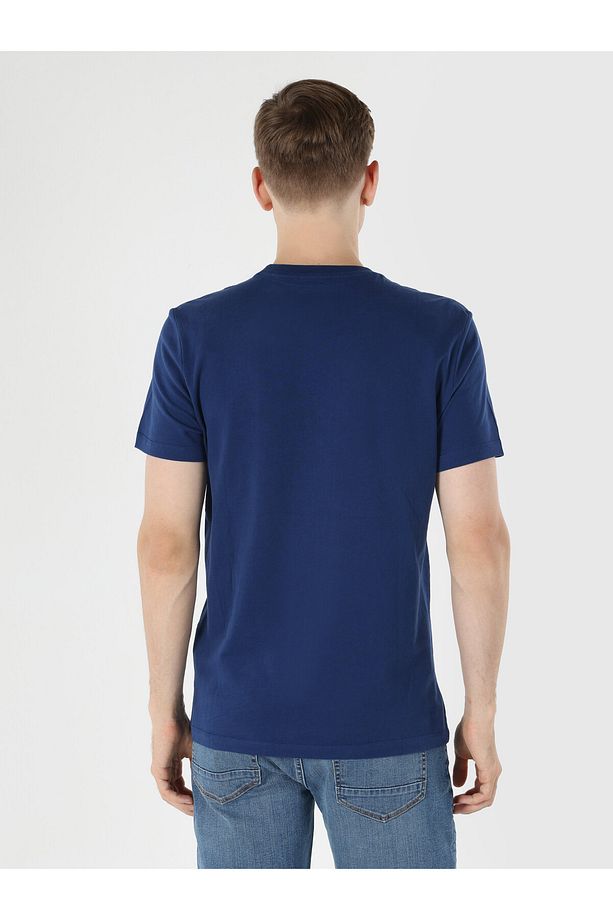 Regular Fit Bisiklet Yaka Baskılı Koyu Mavi Erkek Kısa Kol Tişört Cl1061804 - 6