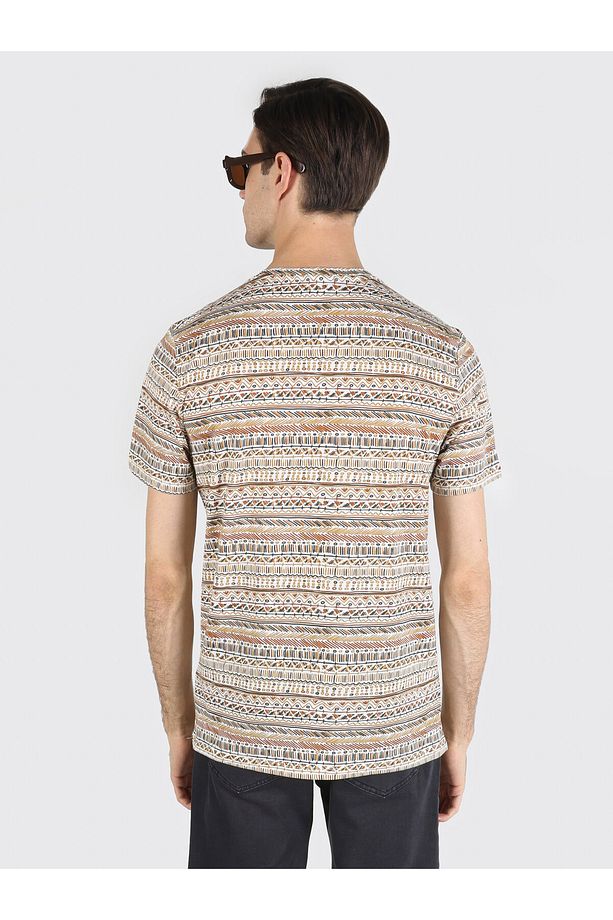 Regular Fit Bisiklet Yaka Baskılı Ekru Erkek Kısa Kol Tişört Cl1062721 - 2