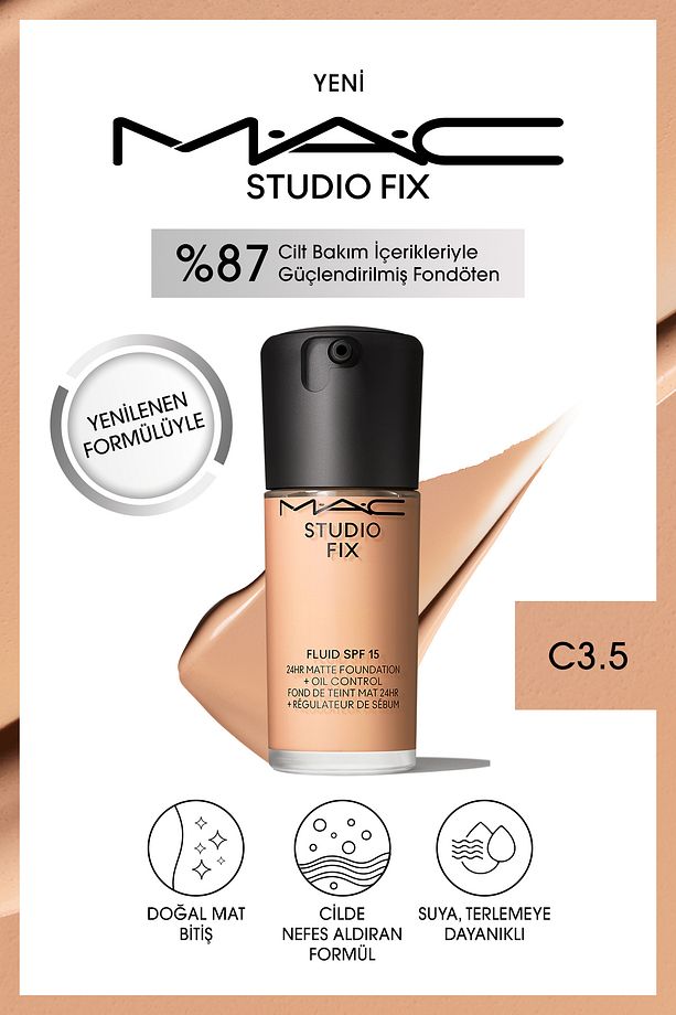 24 Saate Kadar Kalıcı Mat Fondöten - Studio Fix Fluid Spf15 - Renk: C3.5 - 30ml - 1