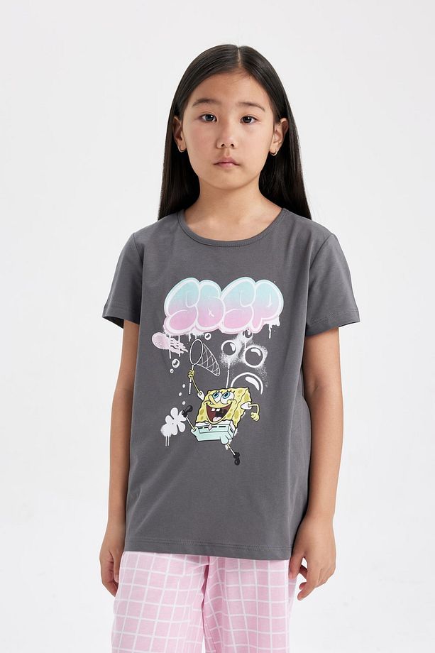 Kız Çocuk Spongebob Pijama Takımı Bisiklet Yaka Kısa Kollu Üst Uzun Alt C2957a824sm - 3
