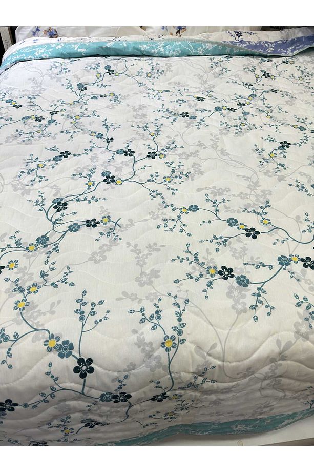 Pamuklu Tek Kişilik Çift Taraflı Çiçek Desenli Kapitone Çok Amaçlı Örtü 160x230 Cm. - 7