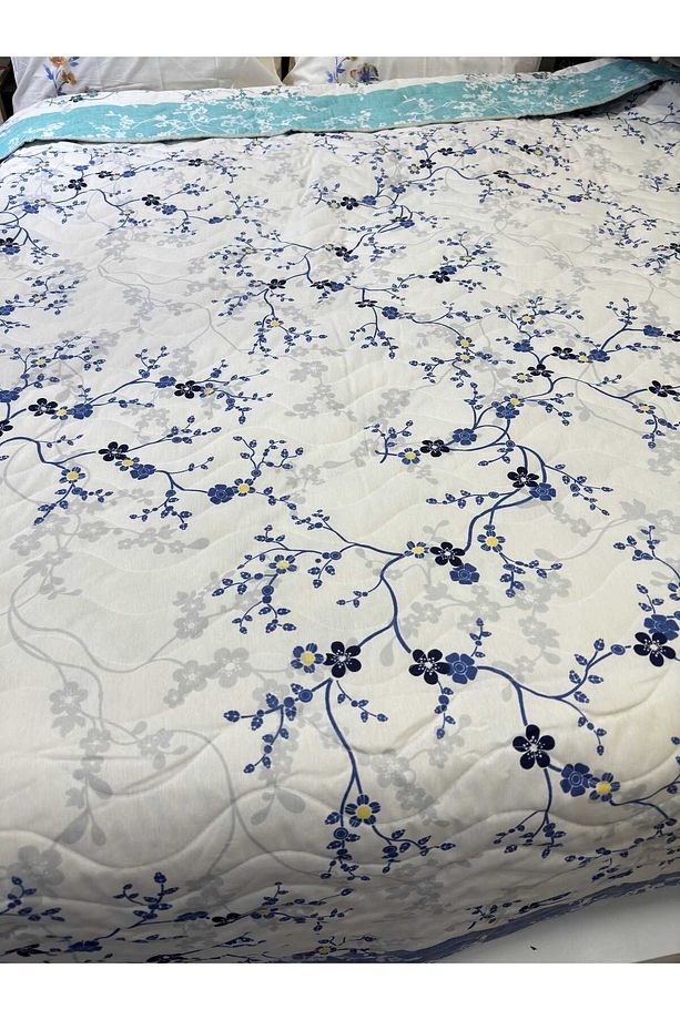 Pamuklu Tek Kişilik Çift Taraflı Çiçek Desenli Kapitone Çok Amaçlı Örtü 160x230 Cm. - 3