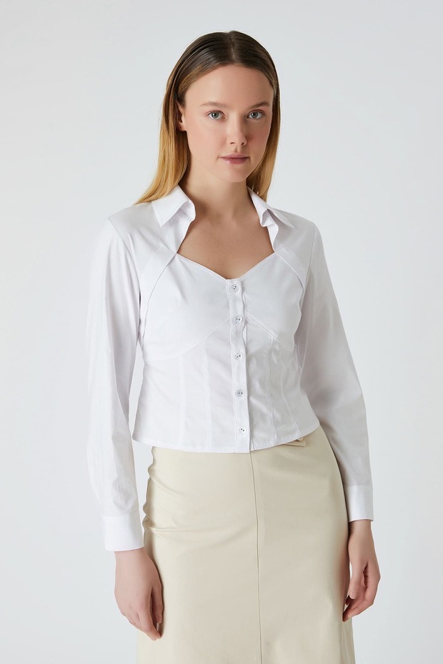 Beyaz poplin gömlek - 1