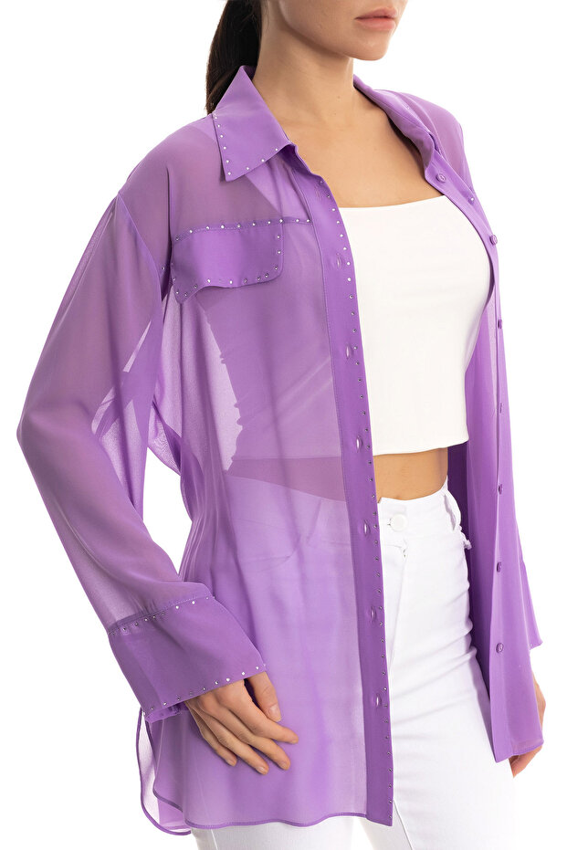 Taşlı şifon gömlek - 5