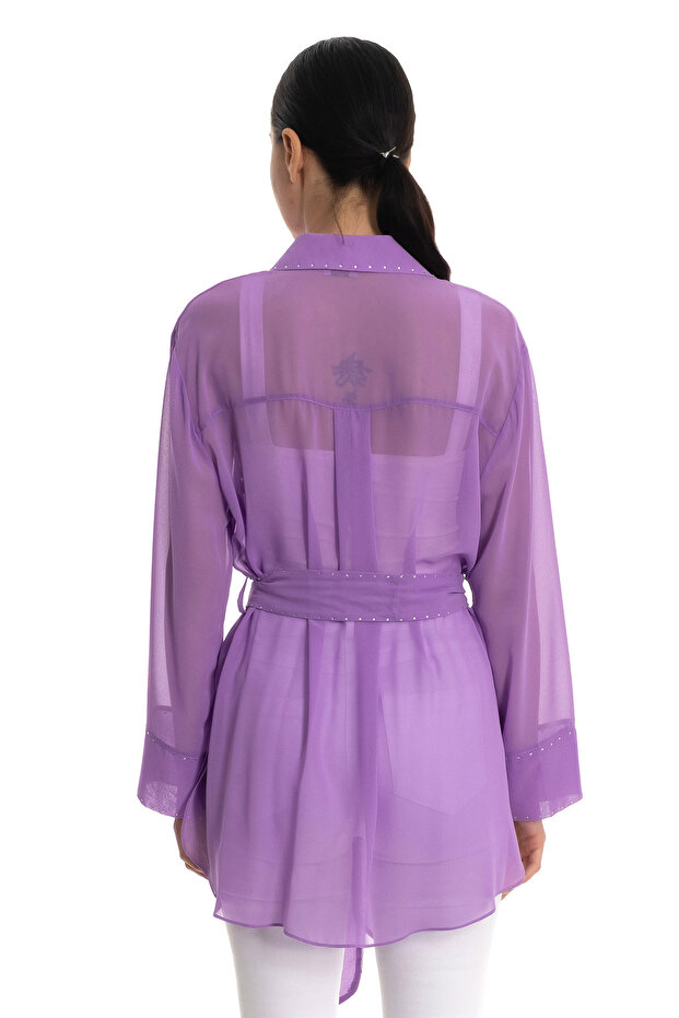 Taşlı şifon gömlek - 4