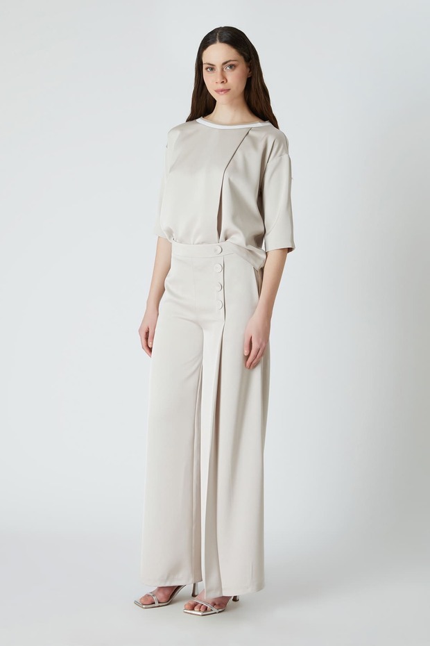 Geniş paça dökümlü pantolon - 3