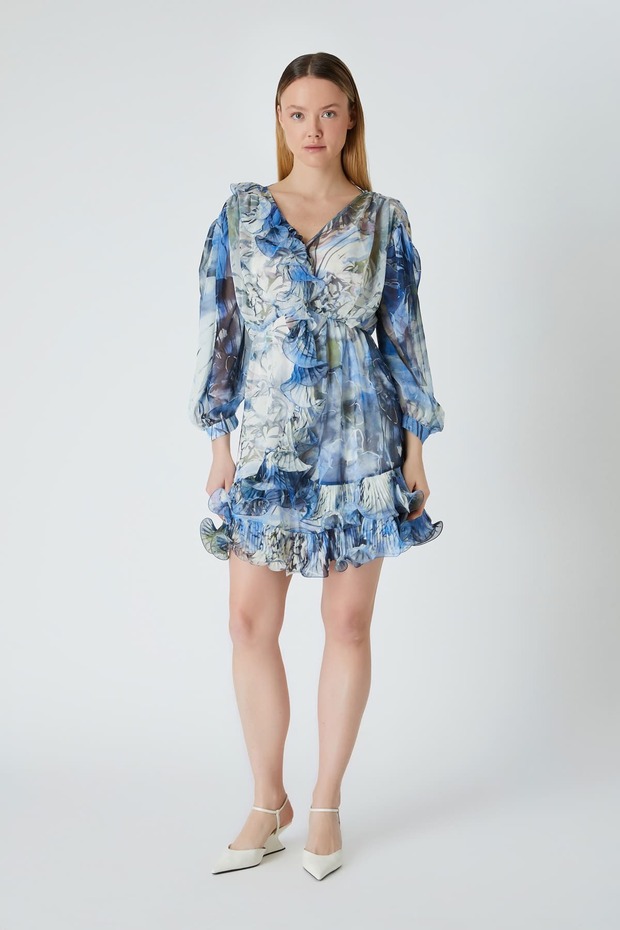 Fırfırlı şifon elbise - 3