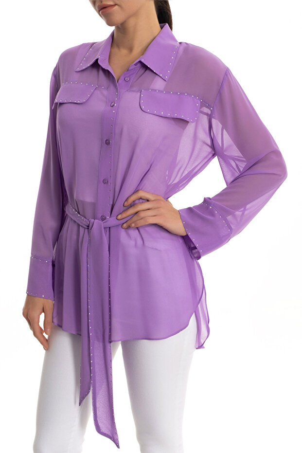 Taşlı şifon gömlek - 2