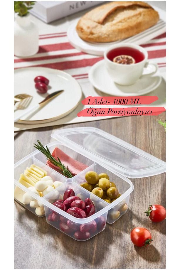 1 Adet 1 Kg 4 Bölmeli  Öğünlük Kahvaltılık Piknik Saklama Kutusu Beslenme Kutusu - 1