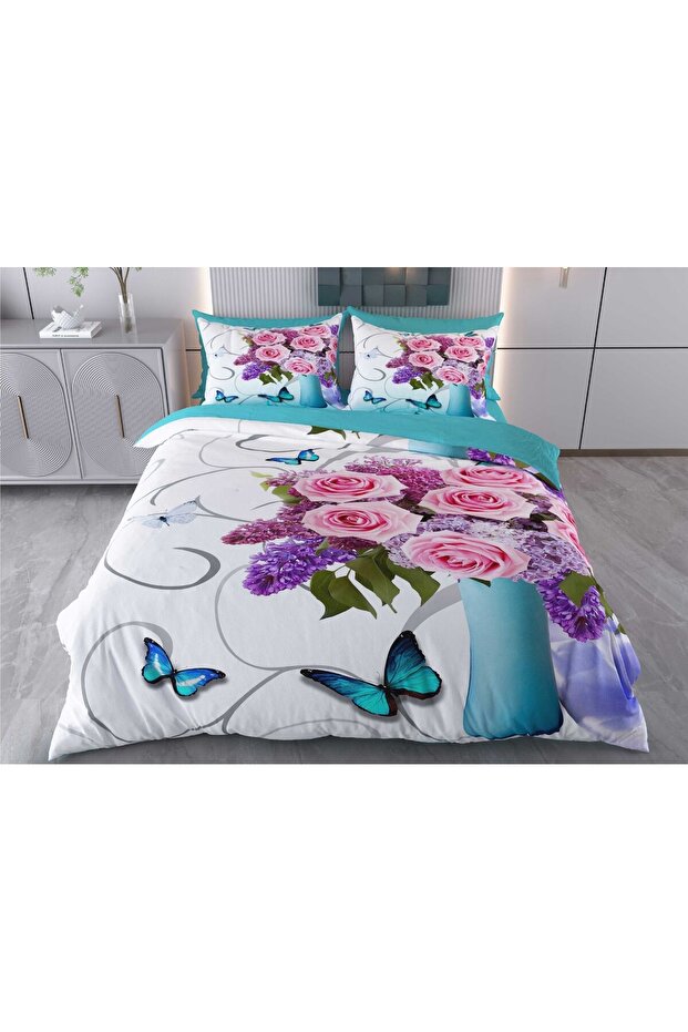 3D Double Duvet Cover Set 6 Pieces Blue Vase