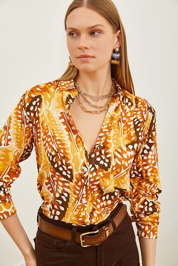 Women's Drop Mustard Patterned Woven Viscose Shirt GML-19001204